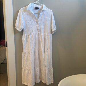 White Eyelet Button-Down Dress